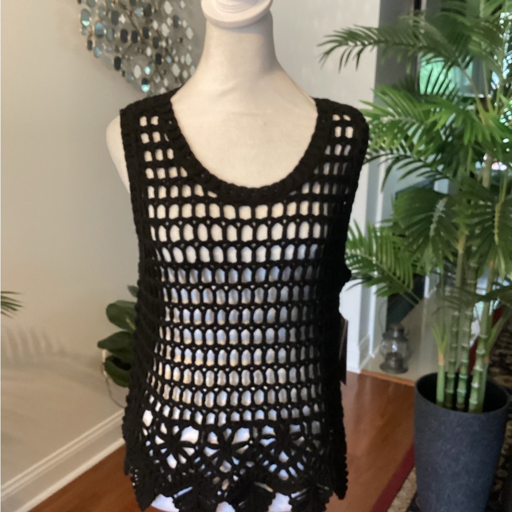 Nannette Black Crochet Tunic Top